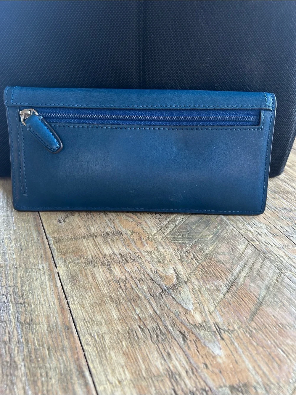 Coach Leather Continental Wallet in Royal Blue with Silver Logo